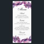 Floral wedding dinner menu Purple flower menu card<br><div class="desc">Matching items - https://goo.gl/nkHtsq ♥ You can change colour or size of font: click on the button "Customise" ♥ Suitable for birthday,  anniversary and any other party ♥ Contact me,  please,  if you need additional items.</div>