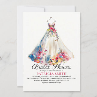 Floral Wedding Dress Bridal Shower Invitation