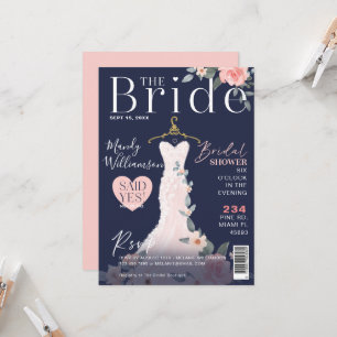 Floral Wedding Dress Bridal Shower Magazine Cover  Invitation