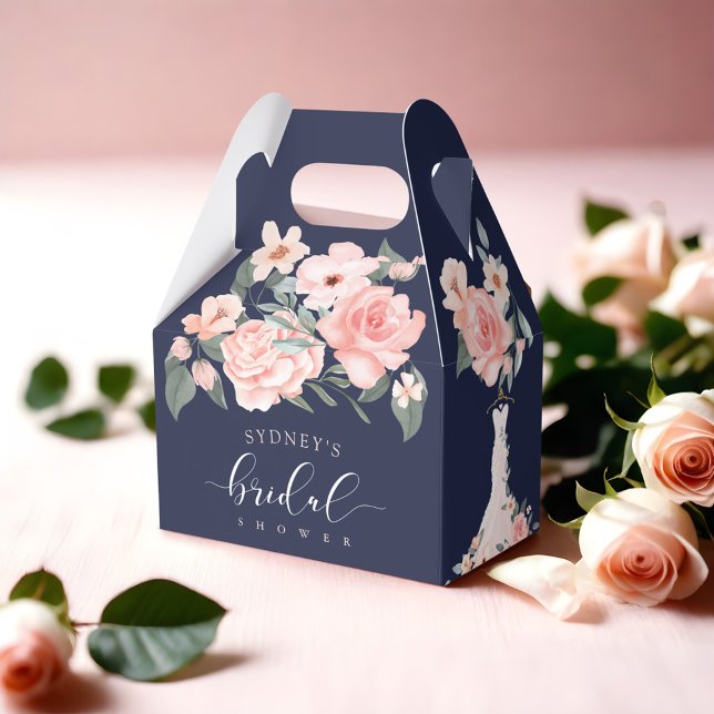 Floral Wedding Dress Navy Bridal Shower Favour Box (Floral Wedding Dress Navy Bridal Shower Favor Boxes)