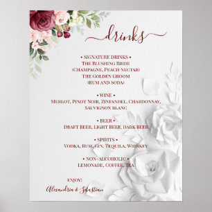 Floral Wedding Drinks Menu Sign