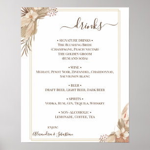 Floral Wedding Drinks Menu Sign