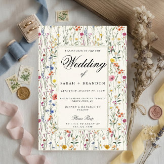 Floral Wedding Elegant Botanical Border Vintage Invitation