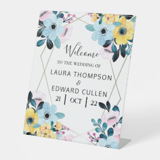  floral wedding entrance venue board pedestal sign