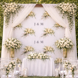 Floral Wedding Fabric with Monogram Bride Groom