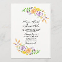 Floral Wedding Flowers Purple Peach Invitations