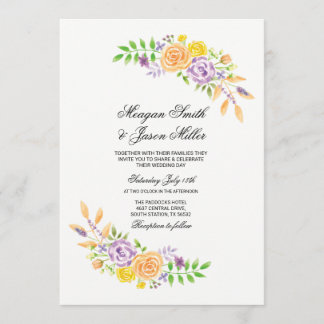 Floral Wedding Flowers Purple Peach Invitations