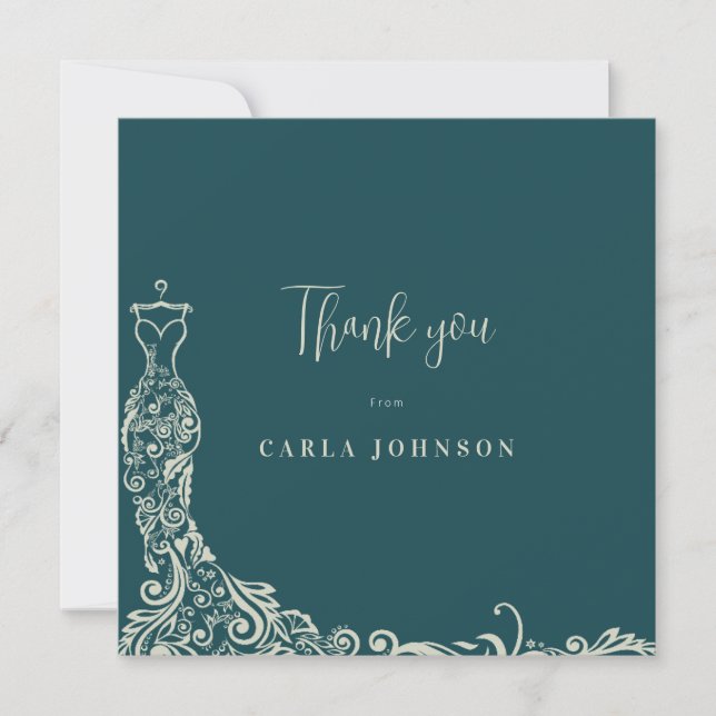 Floral wedding gown bridal shower  thank you card (Front)