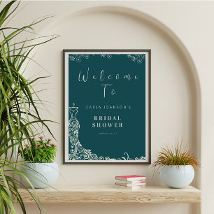Floral wedding gown bridal shower welcome sign
