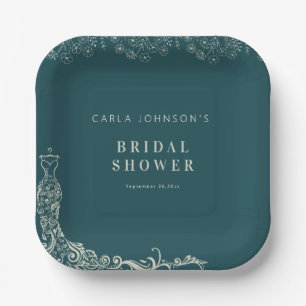 Floral wedding gown bridal shower welcome sign  paper plate