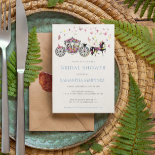 Floral Wedding Horse Carriage Butterflies Bridal  Invitation