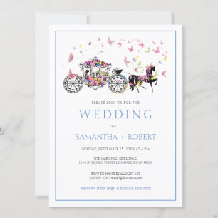 Floral Wedding Horse Carriage Butterflies Wedding Invitation