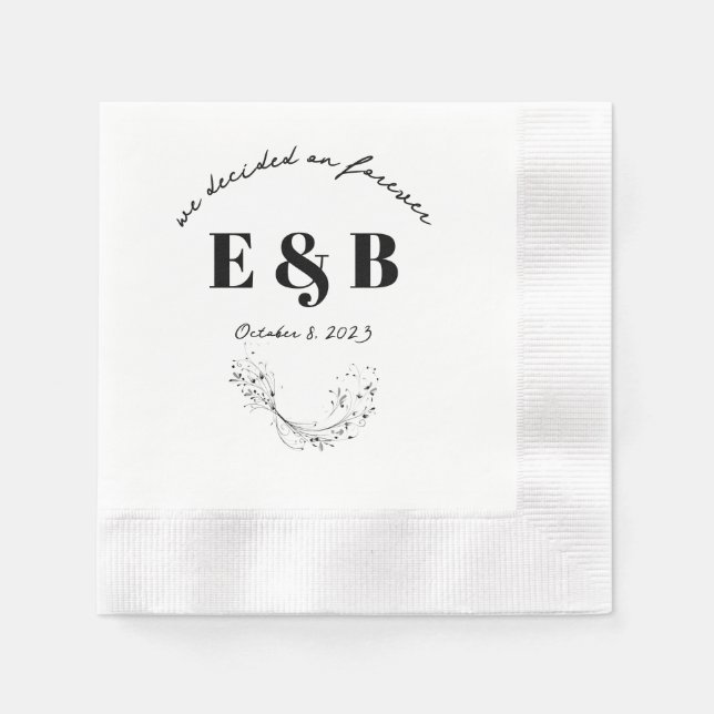 Floral Wedding Initials and Date Napkin (Front)