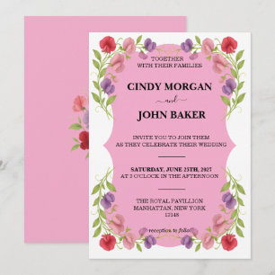 Floral Wedding Invitation Card - Sweet Pea