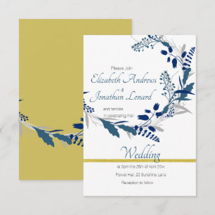 Floral Wedding invitation in Gold and Blue