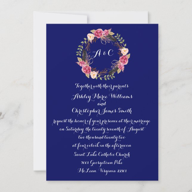 Floral Wedding Invitation Modern Botanical Invite (Front)
