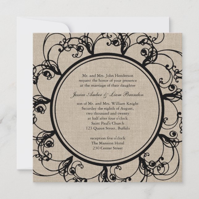 Floral Wedding Invitation on burlap (Front)