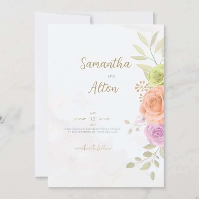 Floral Wedding Invitation Personalised Cards (Front)