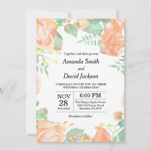 Floral Wedding Invitation Pink Watercolor Floral