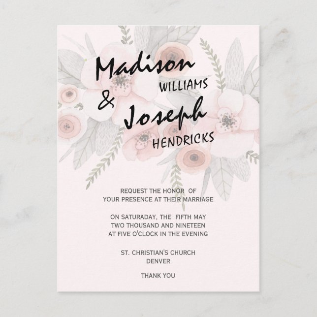 Floral wedding invitation postcards (Front)