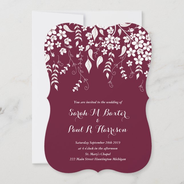 Floral Wedding Invitation Wine Maroon (Front)
