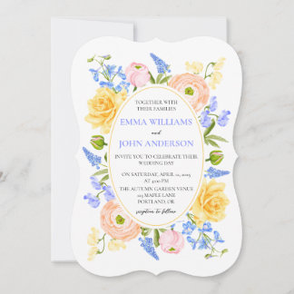 Floral Wedding Invitation with Pastel Flowers