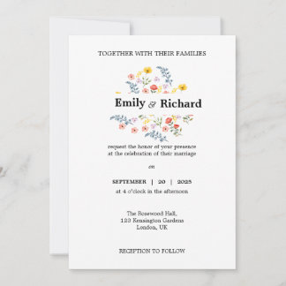 Floral Wedding Invitation with Watercolor Flowers