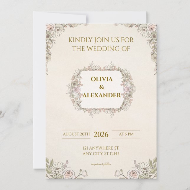 Floral Wedding Invitations Warm flowers (Front)