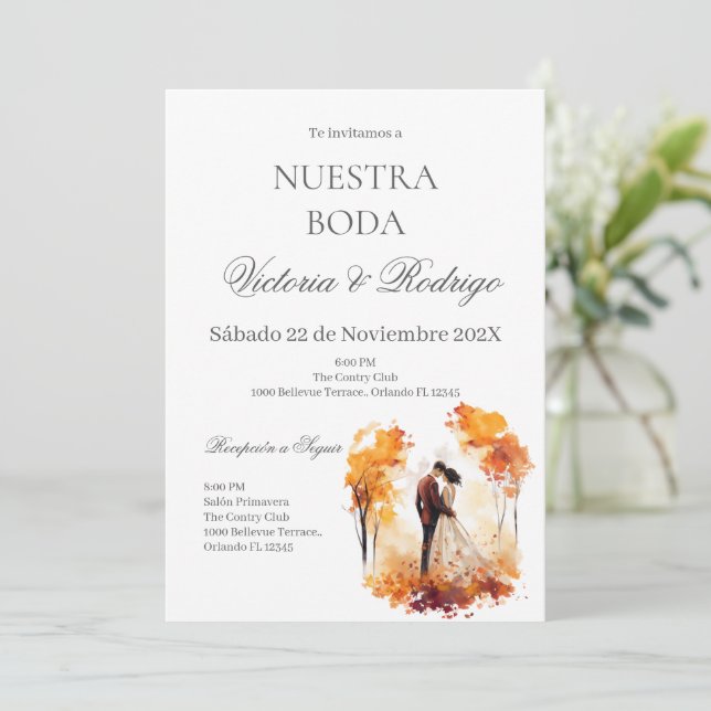 Floral Wedding invite in Spanish (Standing Front)