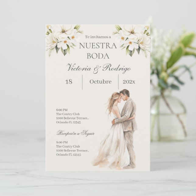 Floral Wedding invite in Spanish (Standing Front)