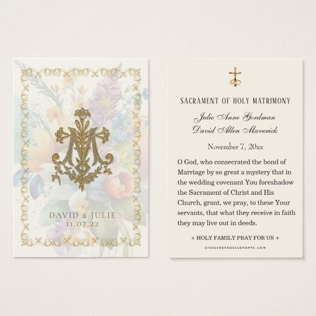 Floral Wedding Marian Cross Holy Card (Front & Back)