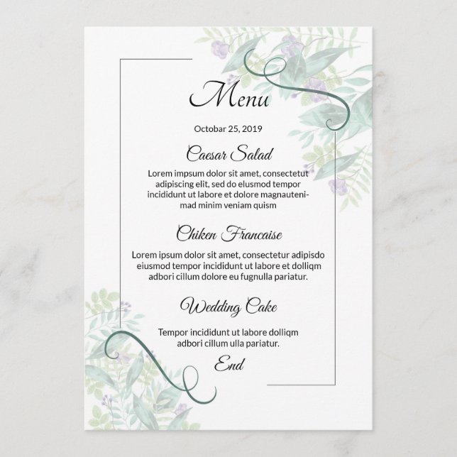 Floral Wedding Menu Card (Front)
