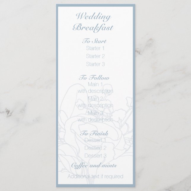 Floral wedding menu (Diamond Blue) (Front)
