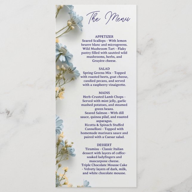 Floral Wedding Menu, Minimalist Menu, Elegant  Menu (Front)