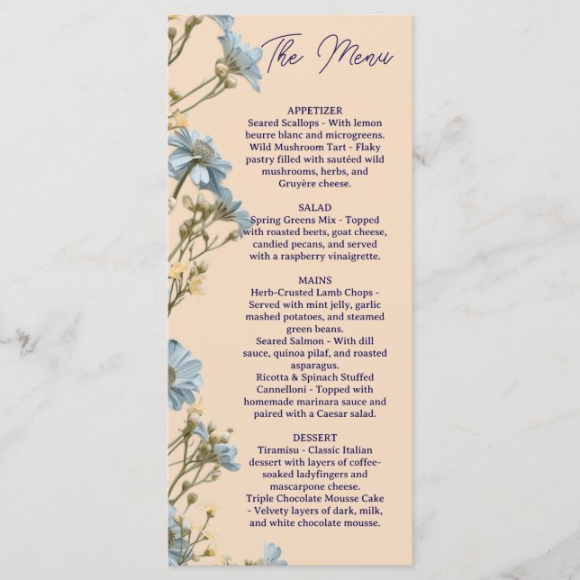 Floral Wedding Menu, Minimalist Menu, Elegant  Menu (Front)