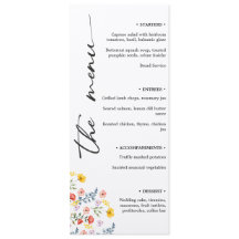 Floral Wedding Menu with Minimalist Vertical Scrip