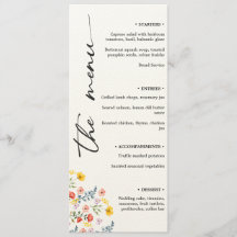 Floral Wedding Menu with Minimalist Vertical Scrip
