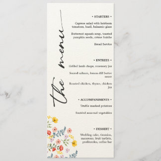 Floral Wedding Menu with Minimalist Vertical Scrip