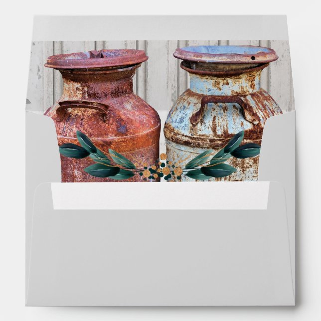 Floral Wedding Milk Cans Rustic Antique Monogram Envelope (Back (Bottom))