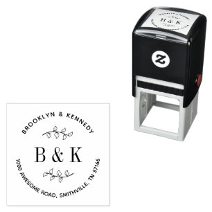 Floral Wedding Monogram Couple Name Return Address Self-inking Stamp