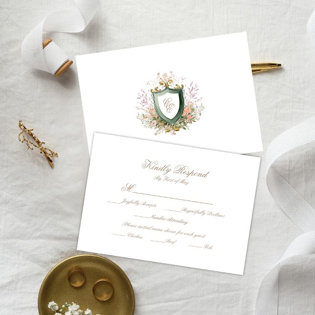 Floral Wedding Monogram Crest RSVP Card (Creator Uploaded)