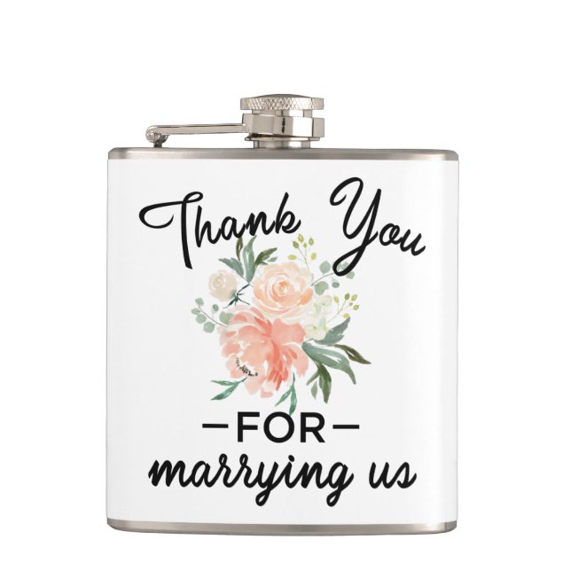 Floral Wedding Officiant Thank You Hip Flask (Front)