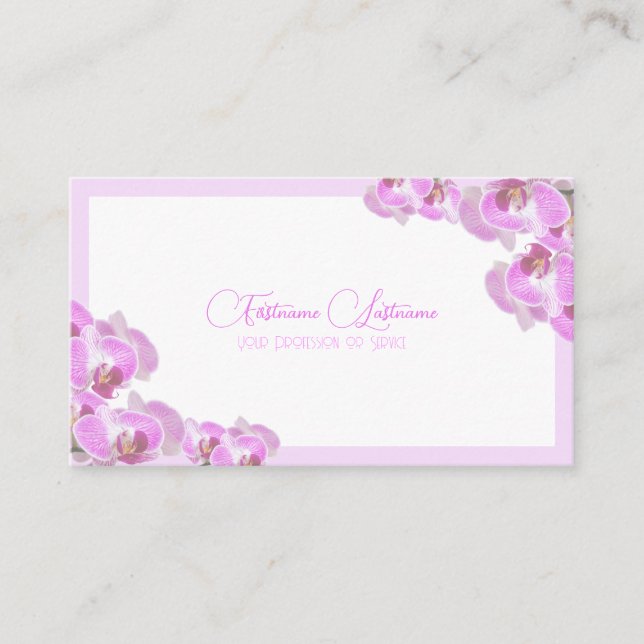 Floral wedding orchid flower calligraphy QR-Code Business Card (Front)