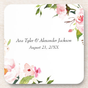 Floral Wedding personalised plastic Coaster