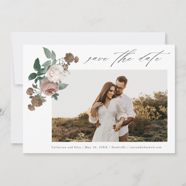 Floral Wedding Photo  Save The Date (Front)