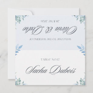 Floral Wedding Place Card – Elegant Blue & Green W