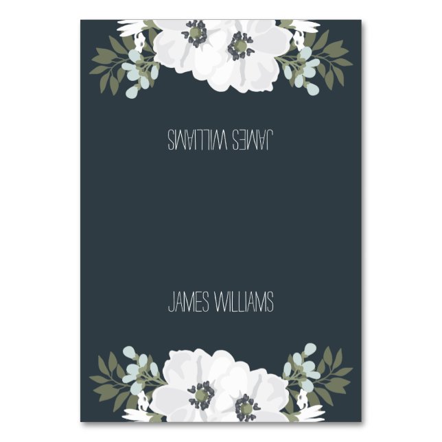 Floral Wedding Place Cards With White Flowers (Front)