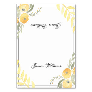 Floral Wedding Place Cards Yellow