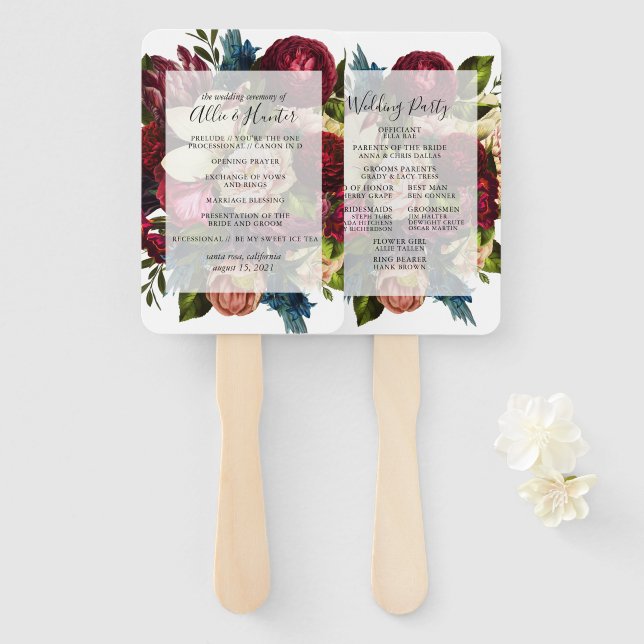 Floral Wedding Program Fan (Front and Back)