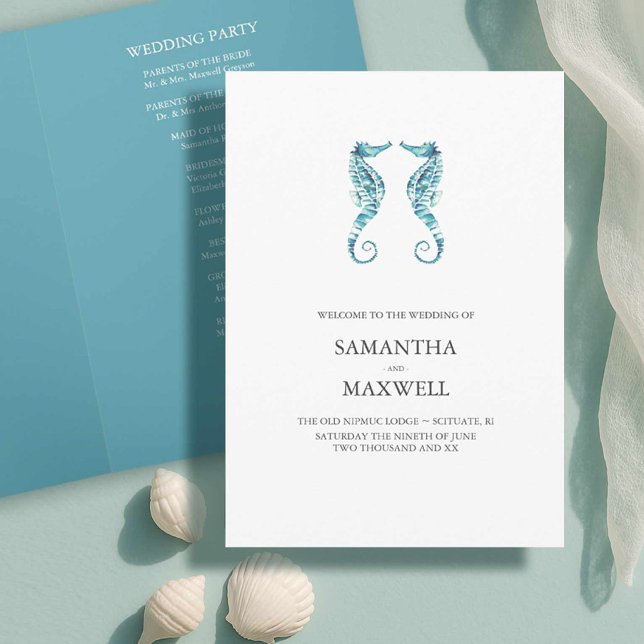 Floral Wedding Program Templates (Beach wedding looks watercolor seaside wedding program art by Victoria Grigaliunas Do Tell A Belle)